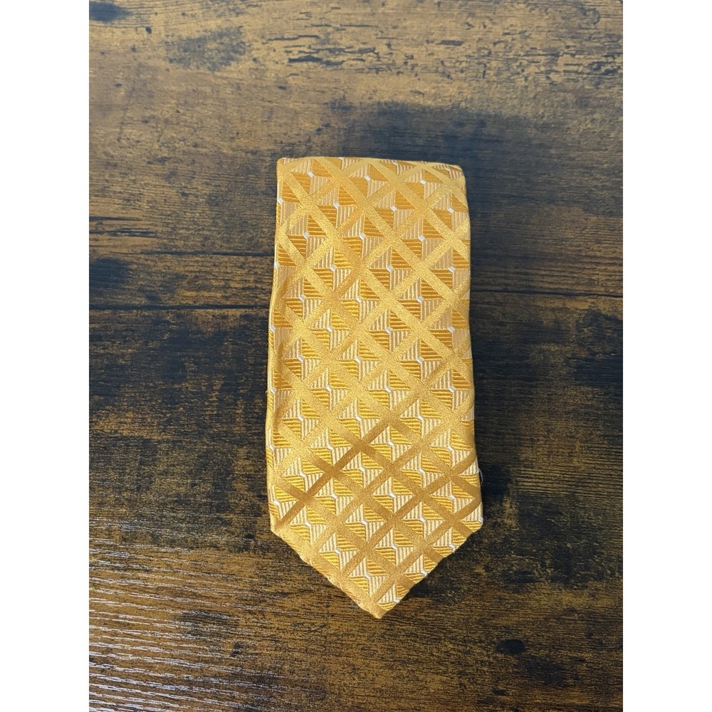 XMI 100% Italian Silk Necktie Orange‎ Jacquard Geometric Tie 62" USA Made
